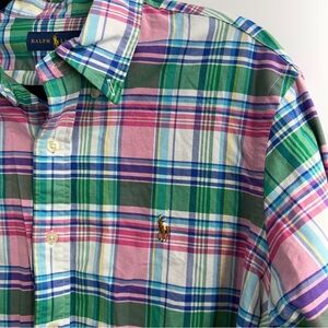 Ralph Lauren Madras Plaid Button Down Shirt Men’s L Classic Fit Cotton pony logo